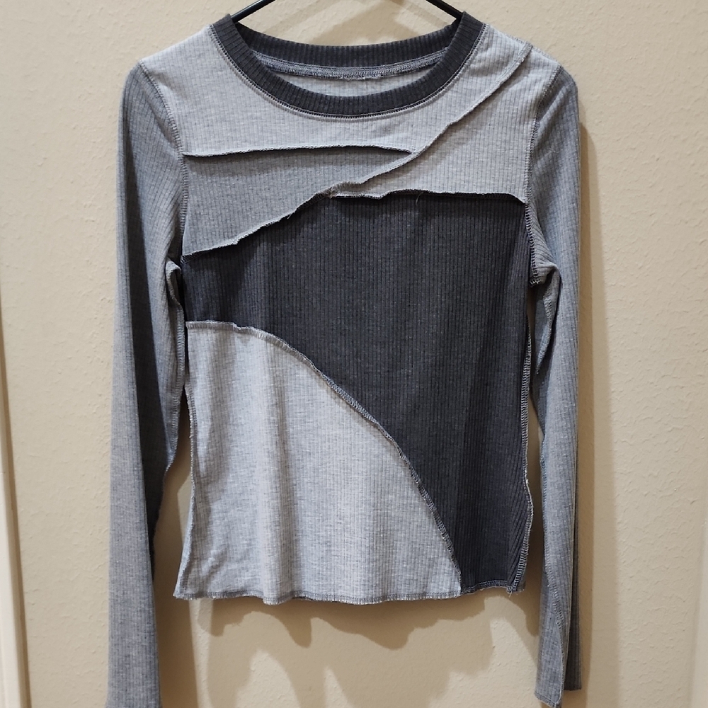Gray and Black Long Sleeve Women's Top